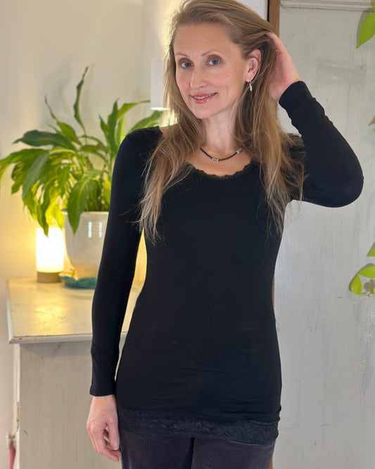 clothing Lace Detail Thermal Top - Black