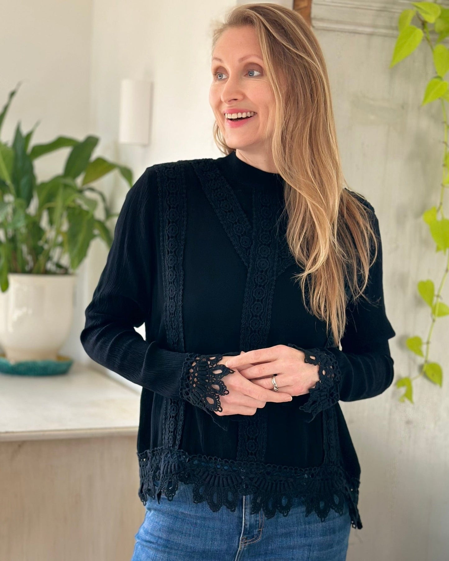 clothing Lace Detail Top - Black