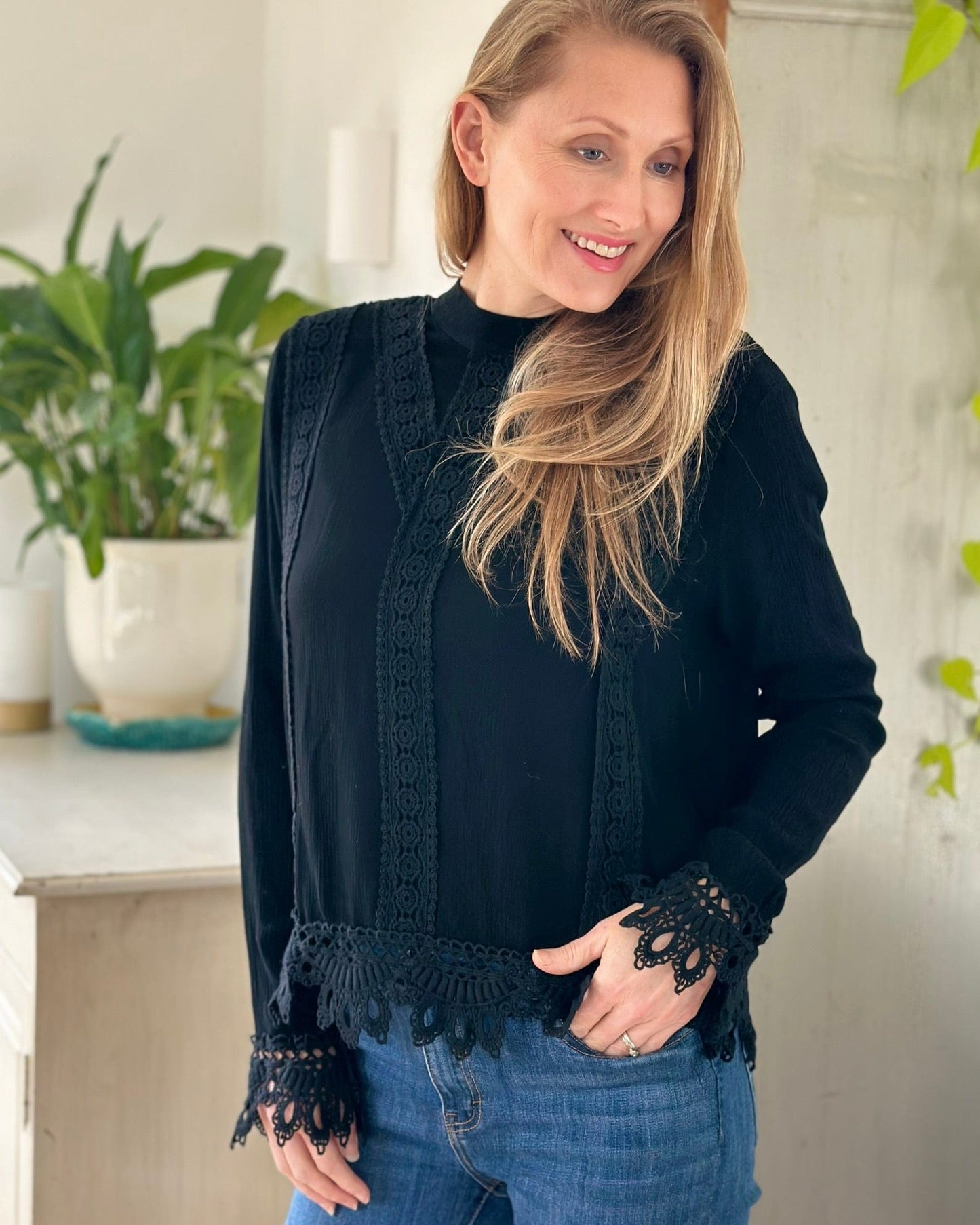 clothing Lace Detail Top - Black