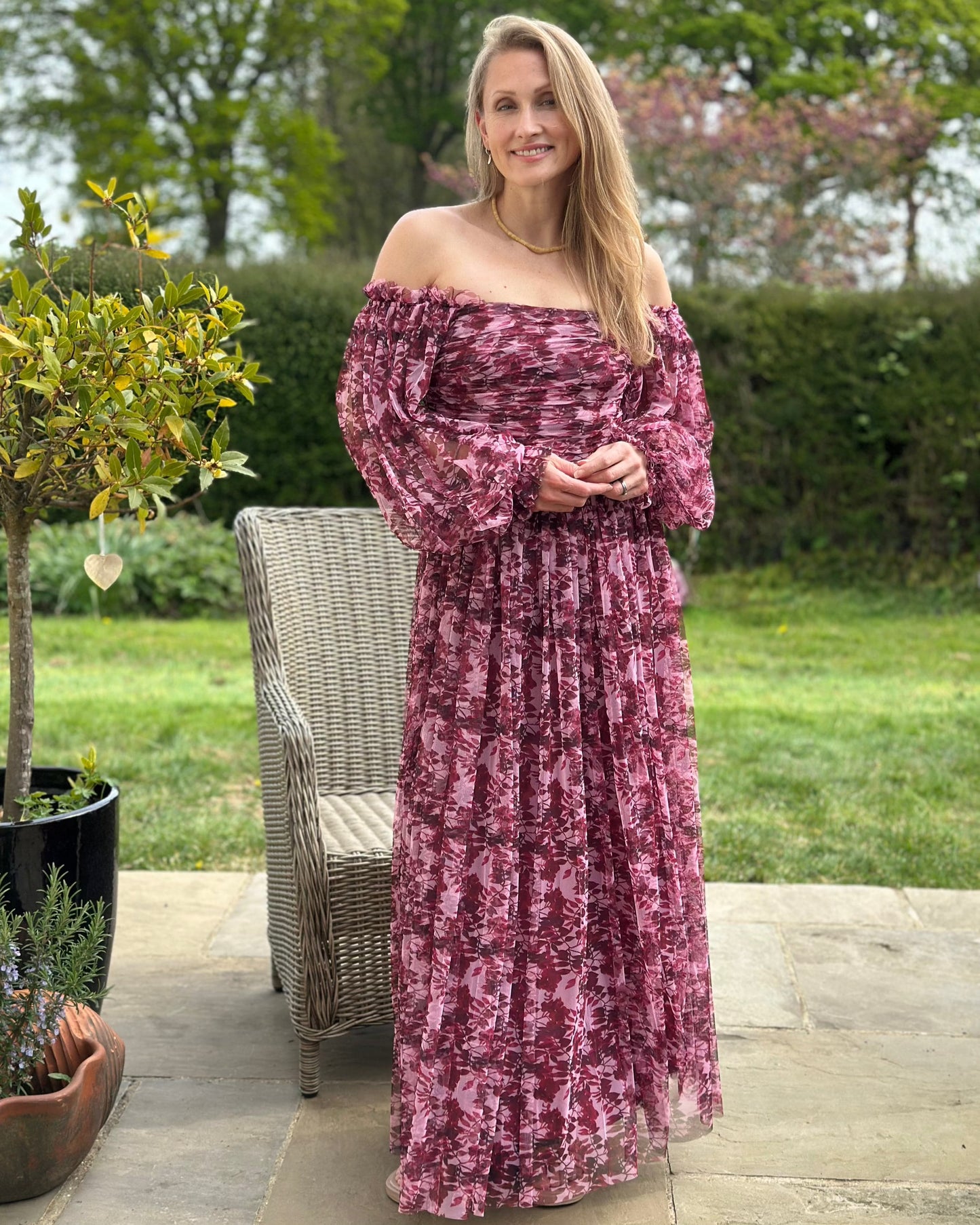 Clothing Lana Tulle Maxi Dress - Burgundy flower