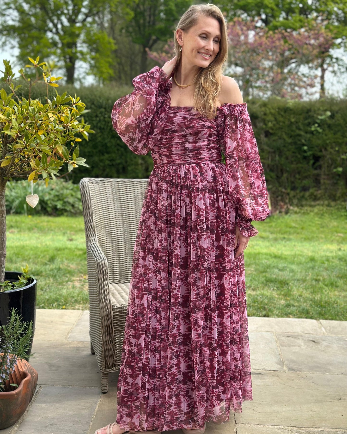 Clothing Lana Tulle Maxi Dress - Burgundy flower