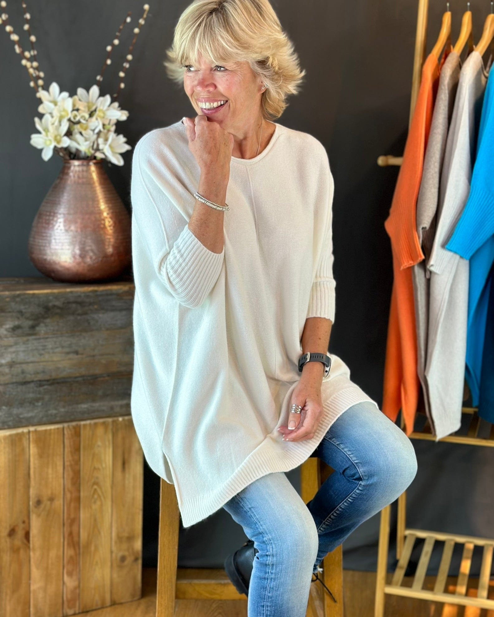 clothing Large Soft Knit Baggy Jumper - Cream