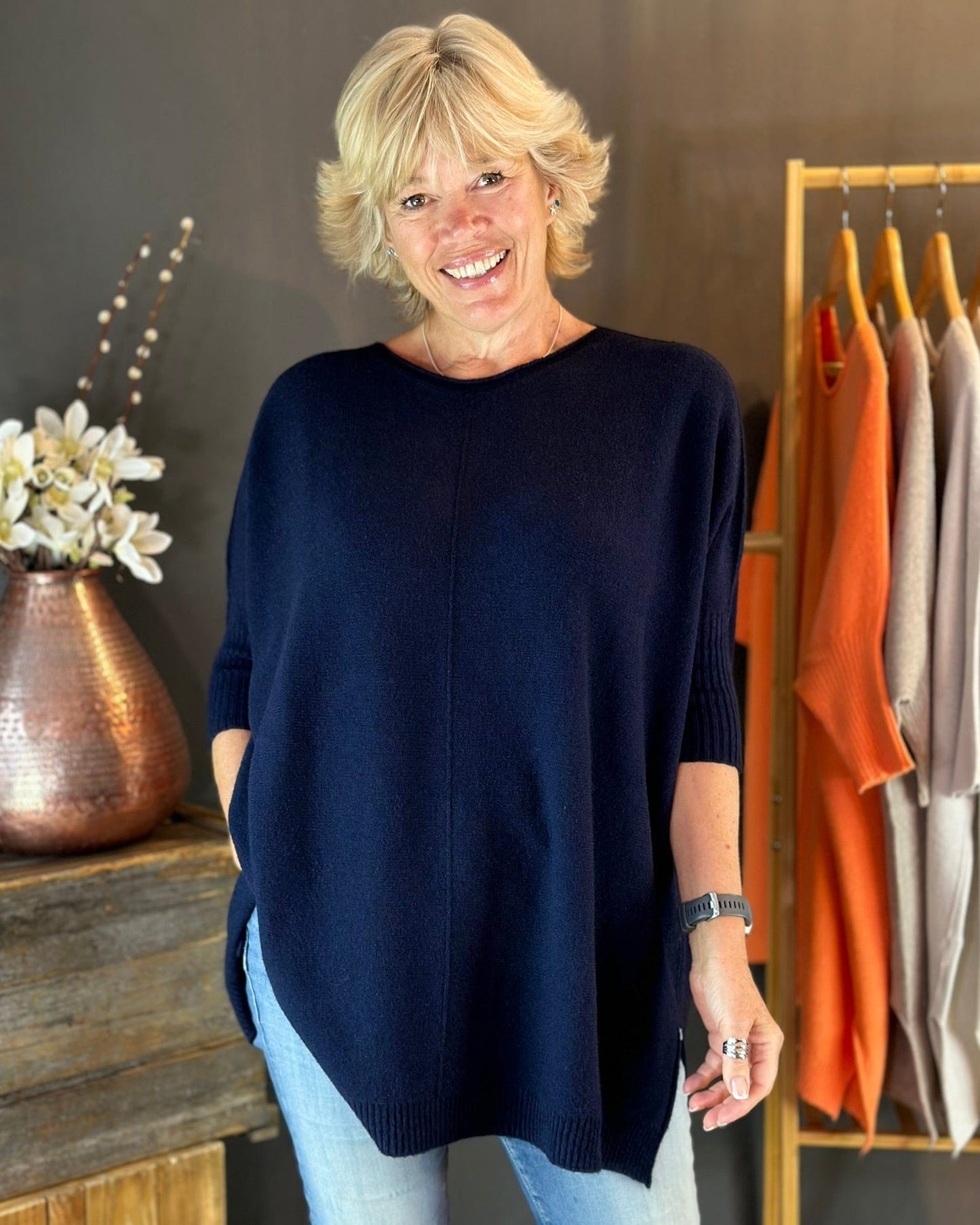 clothing Large Soft Knit Baggy Jumper - Navy