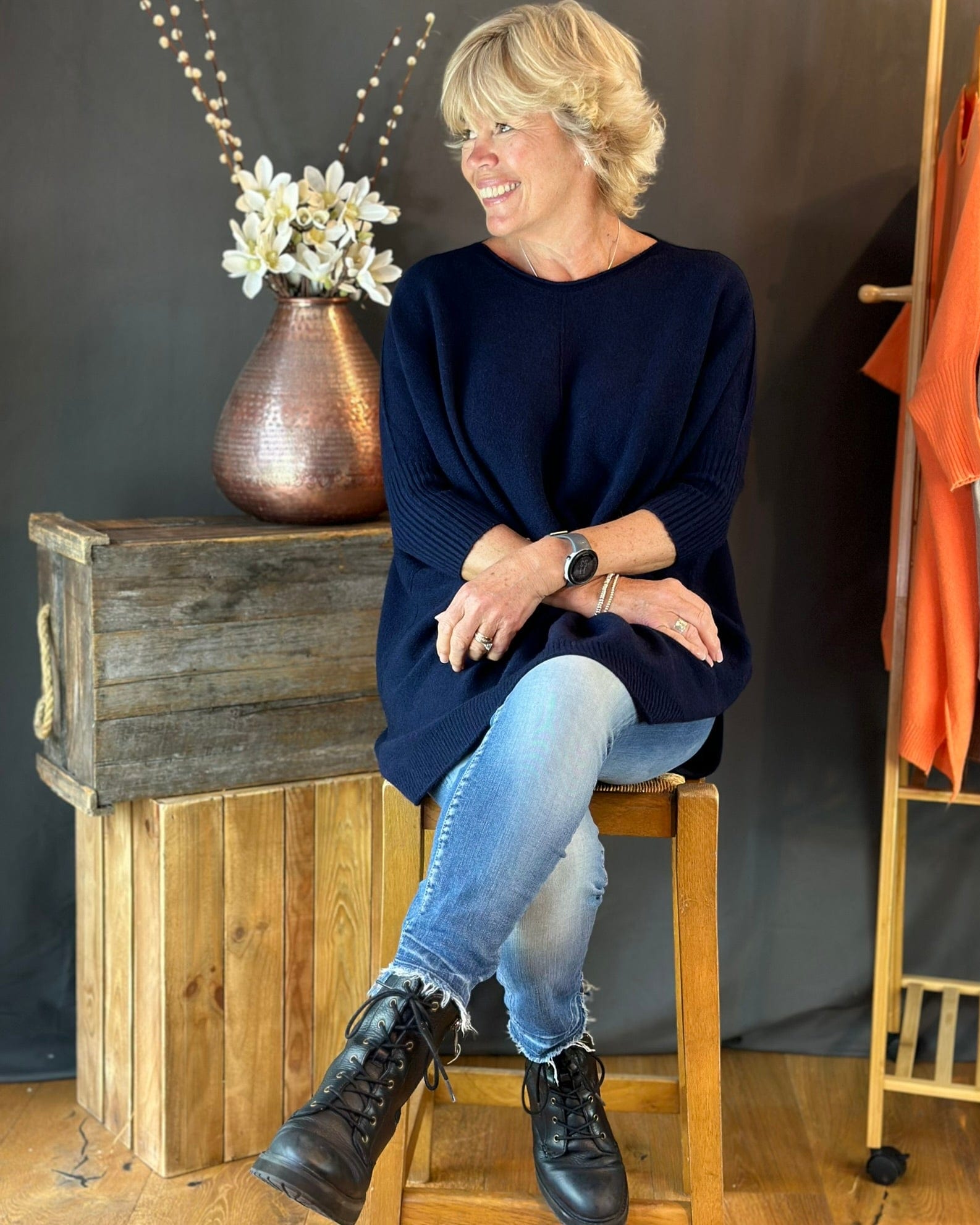 clothing Large Soft Knit Baggy Jumper - Navy