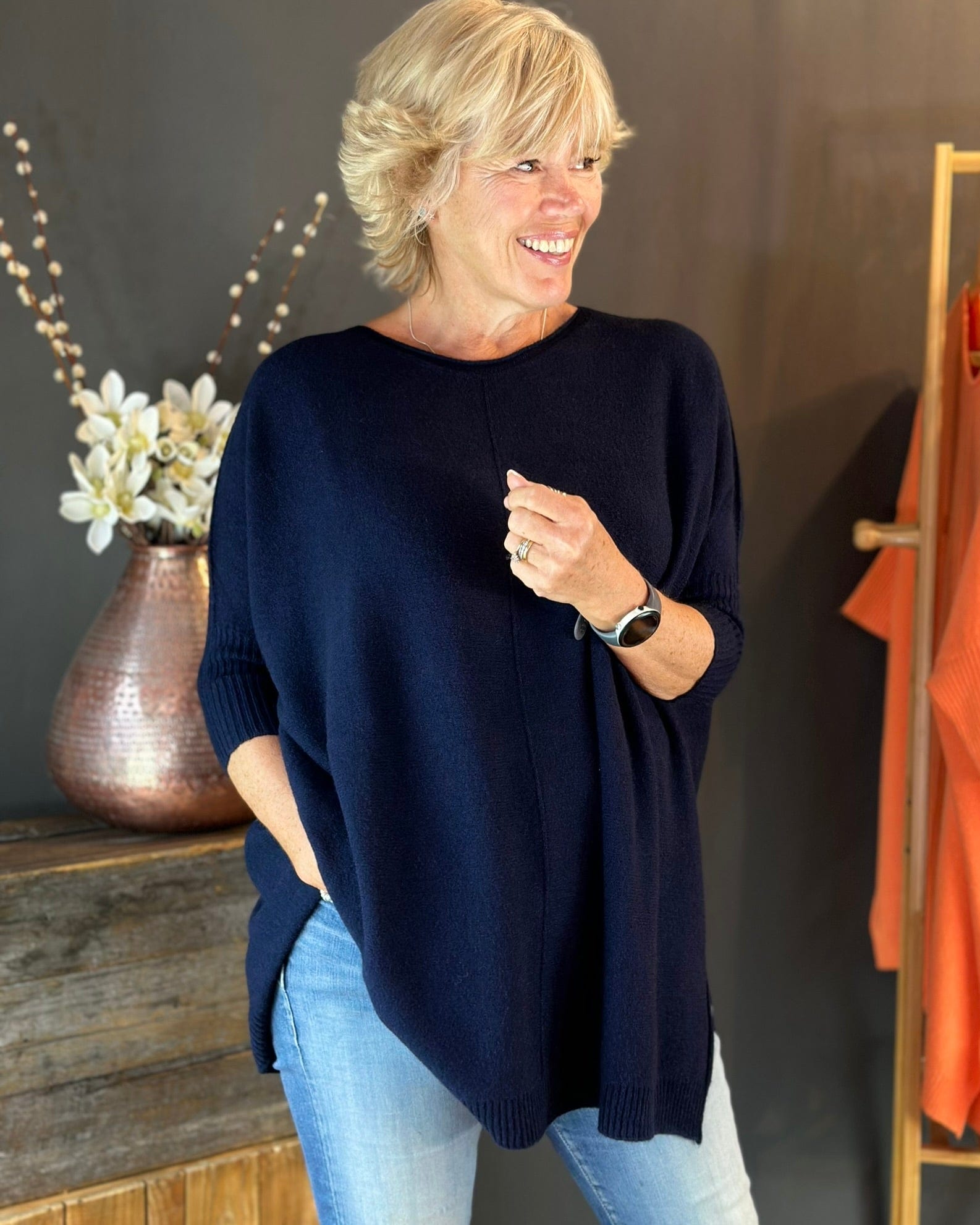 clothing Large Soft Knit Baggy Jumper - Navy