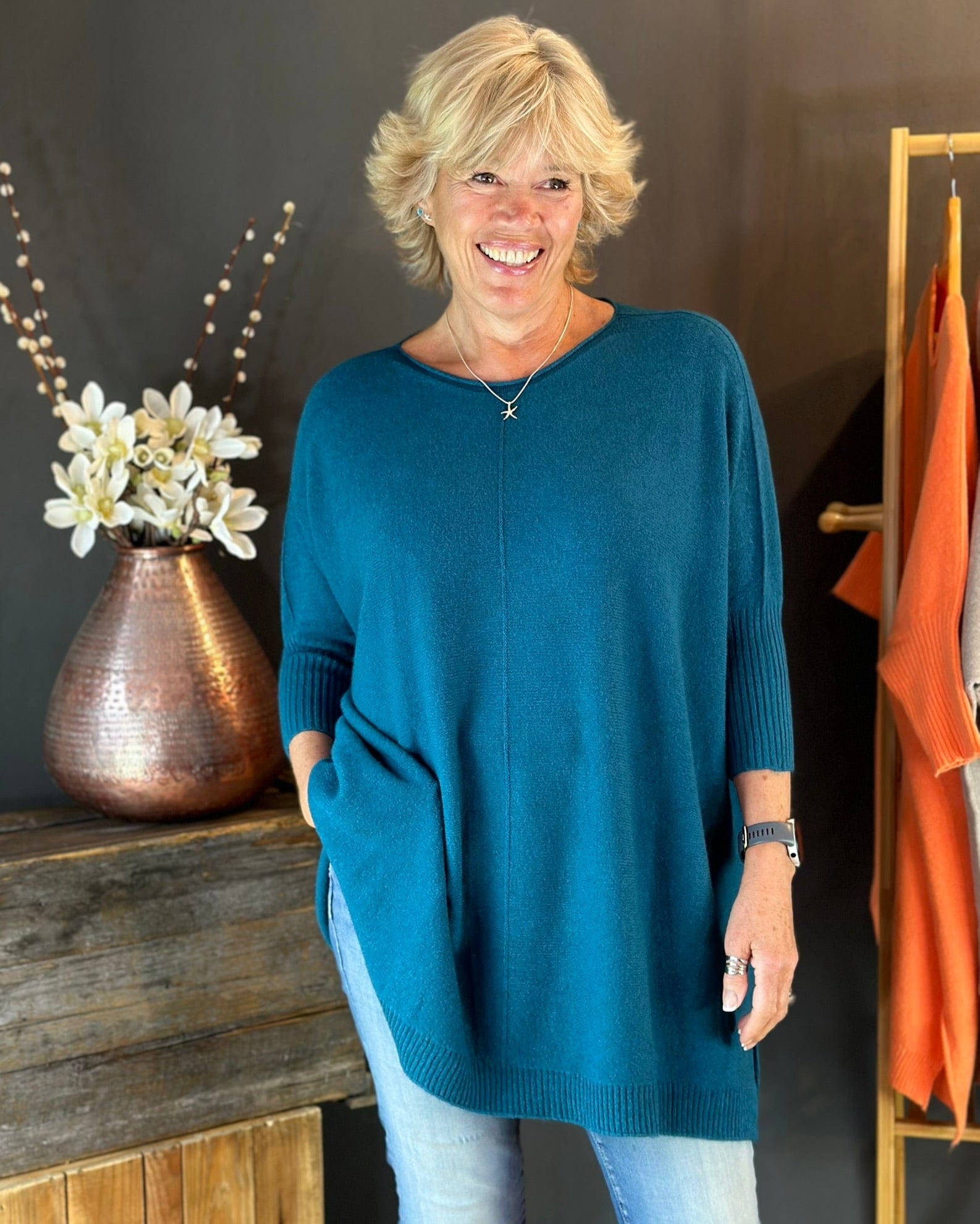 clothing Large Soft Knit Baggy Jumper - Teal