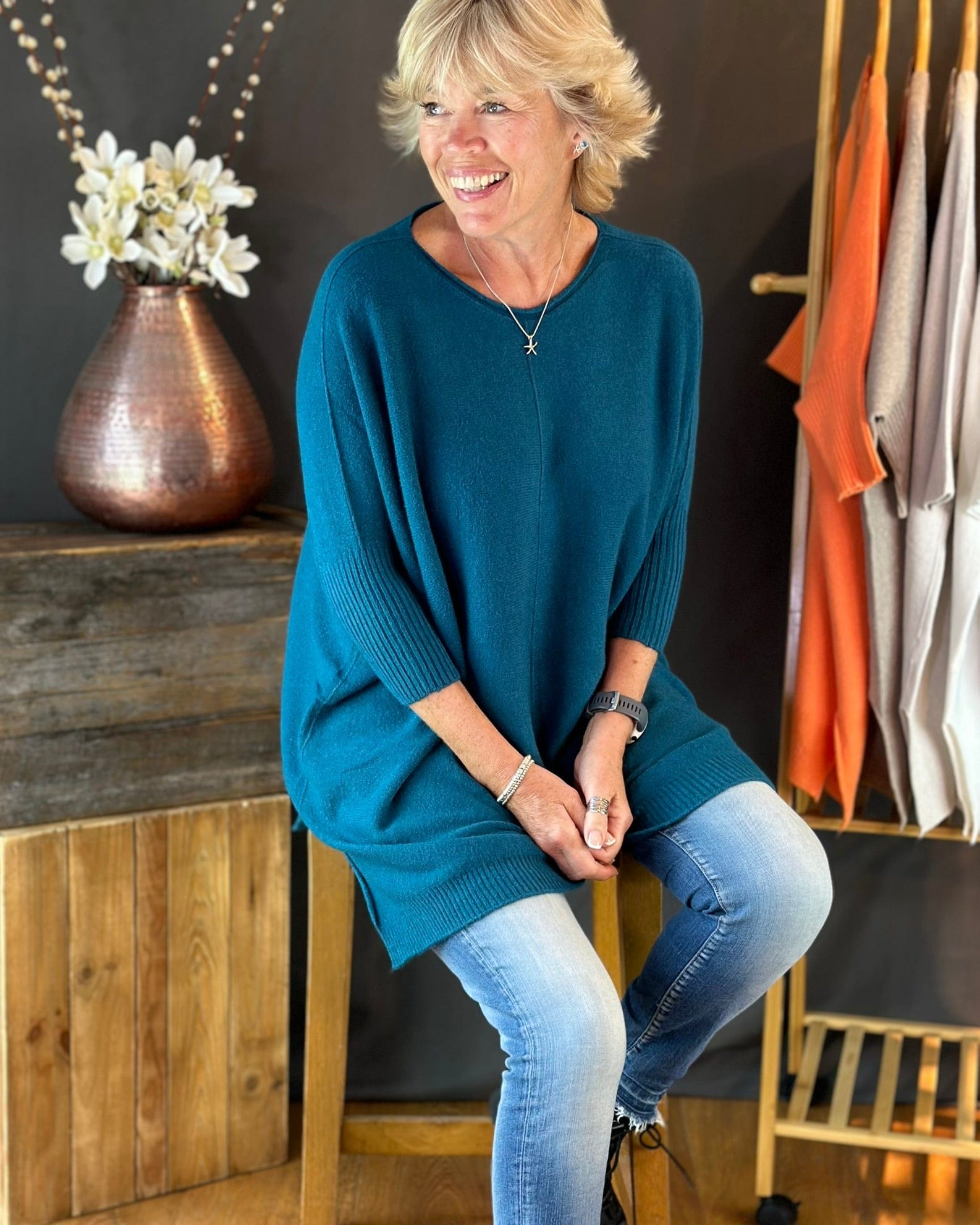 clothing Large Soft Knit Baggy Jumper - Teal