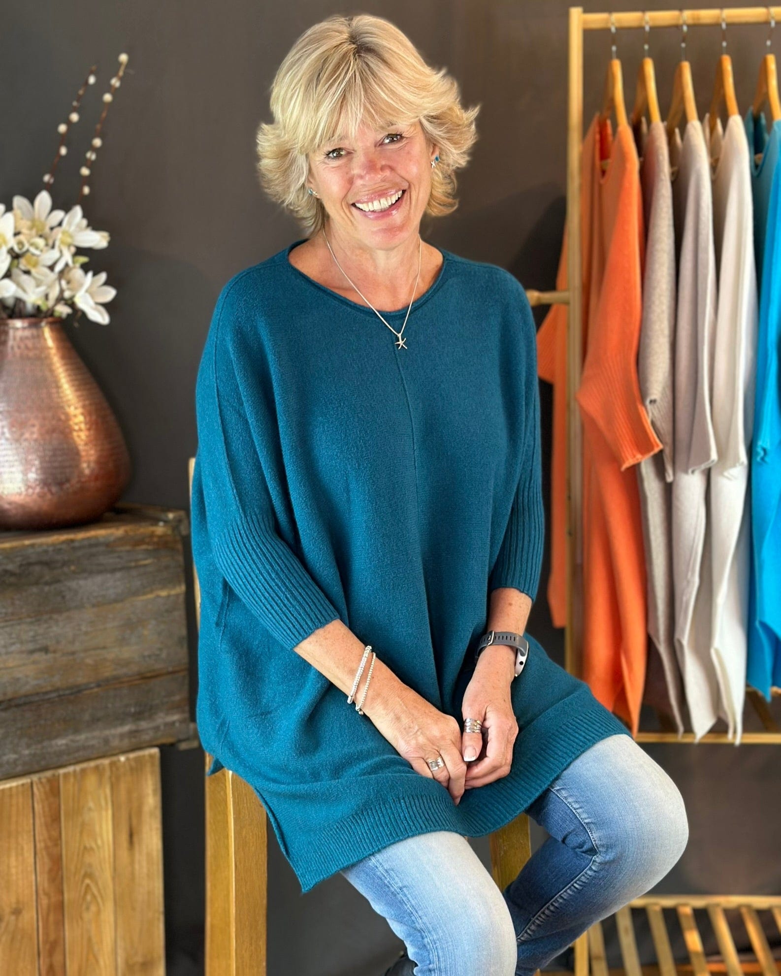 clothing Large Soft Knit Baggy Jumper - Teal