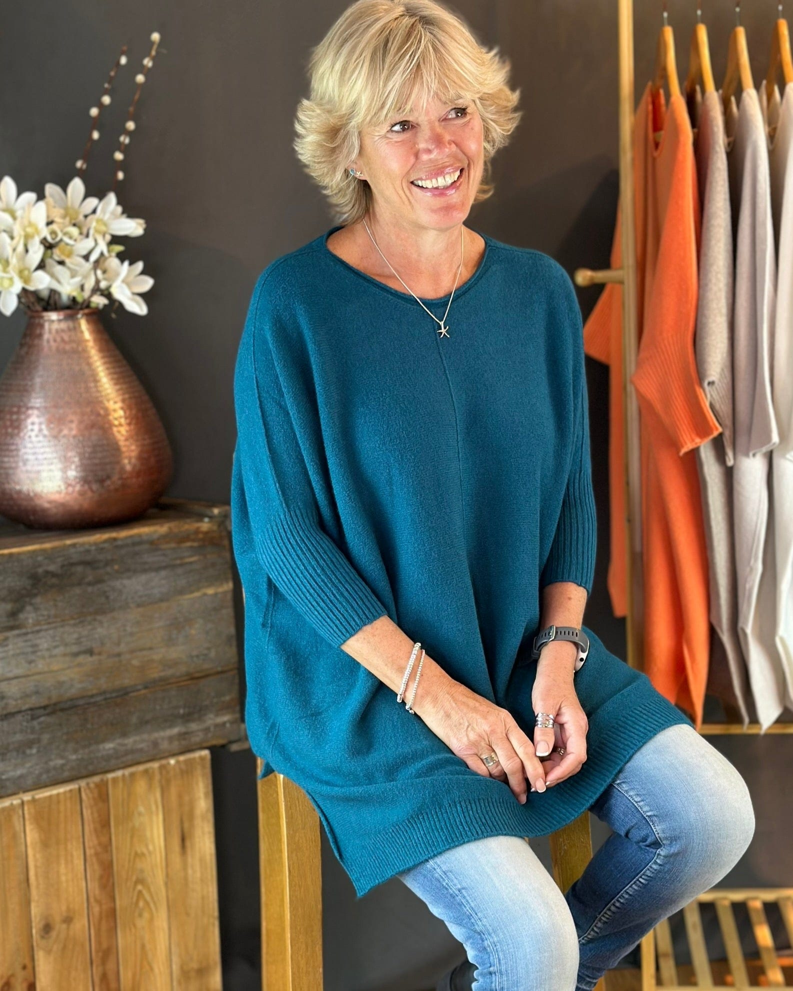 clothing Large Soft Knit Baggy Jumper - Teal