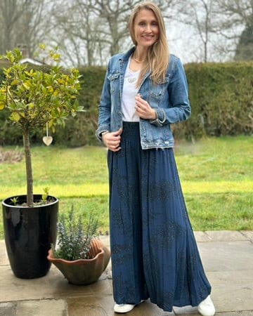 clothing Leaf Pattern Palazzo Trousers - Navy
