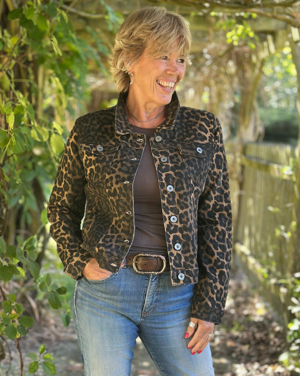 clothing Leopard Print Denim Jacket - Sized