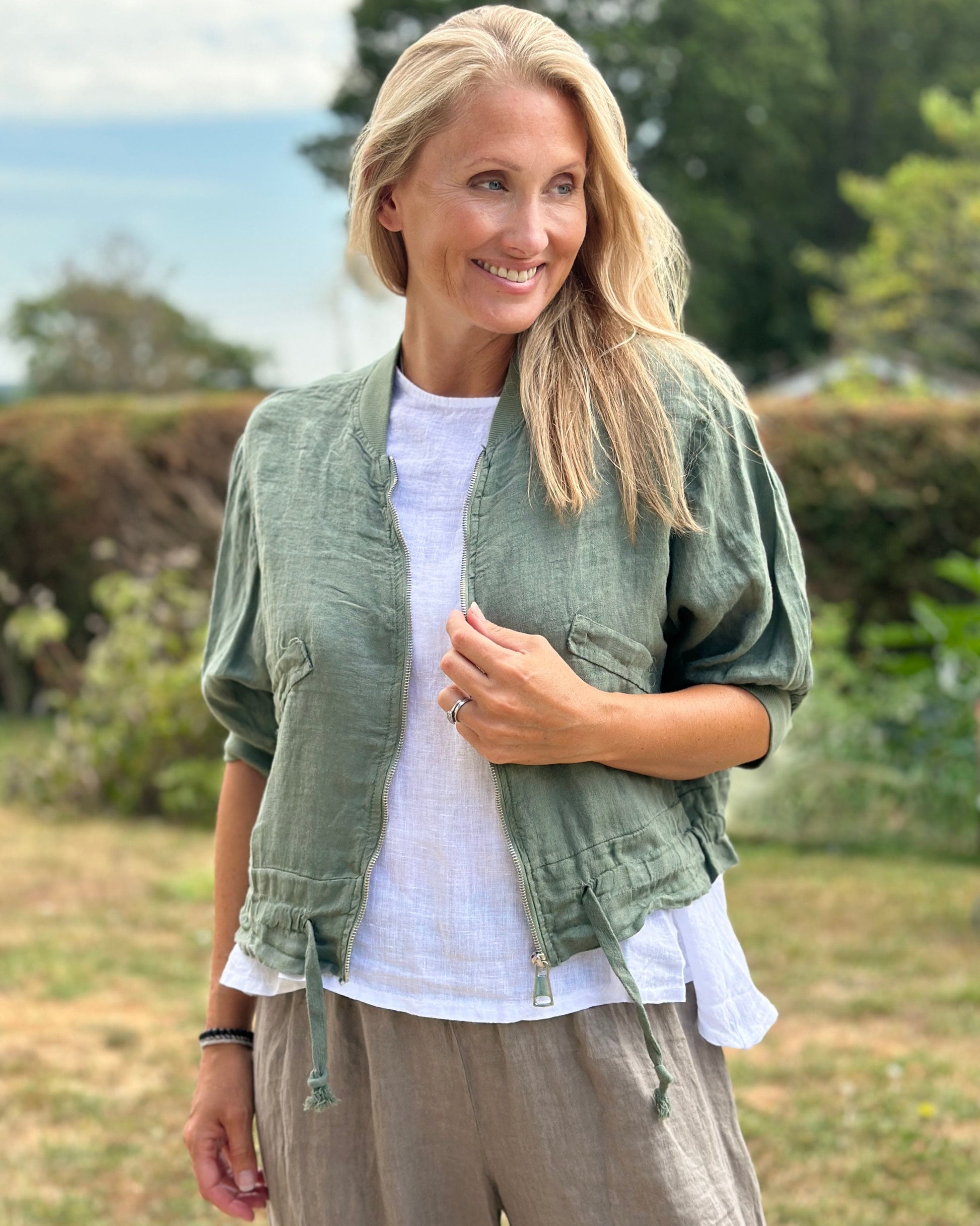 Clothing Linen Bomber Jacket - Khaki