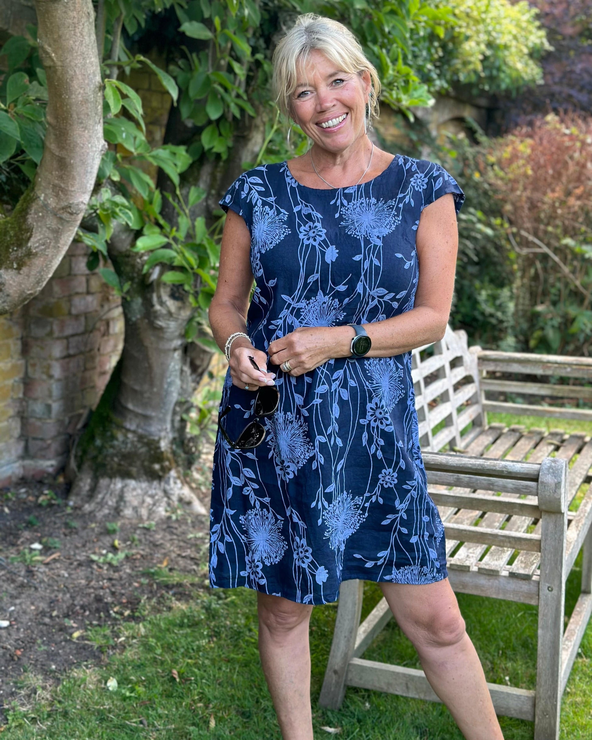 clothing Linen Dress - Dandelion Print Navy