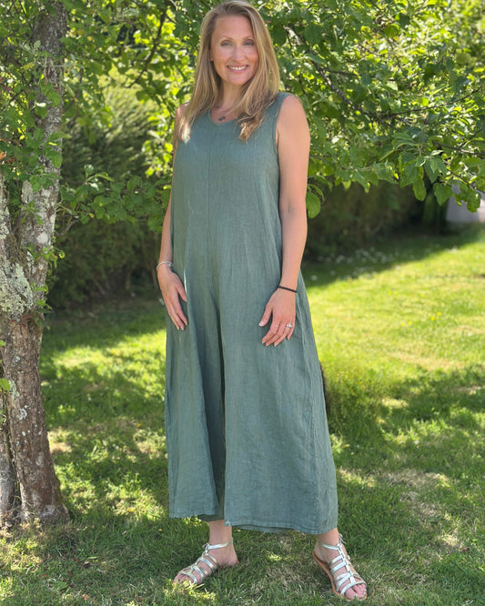 clothing Linen Jumpsuit - Khaki