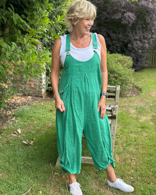 clothing Linen Pocket Dungarees - Green