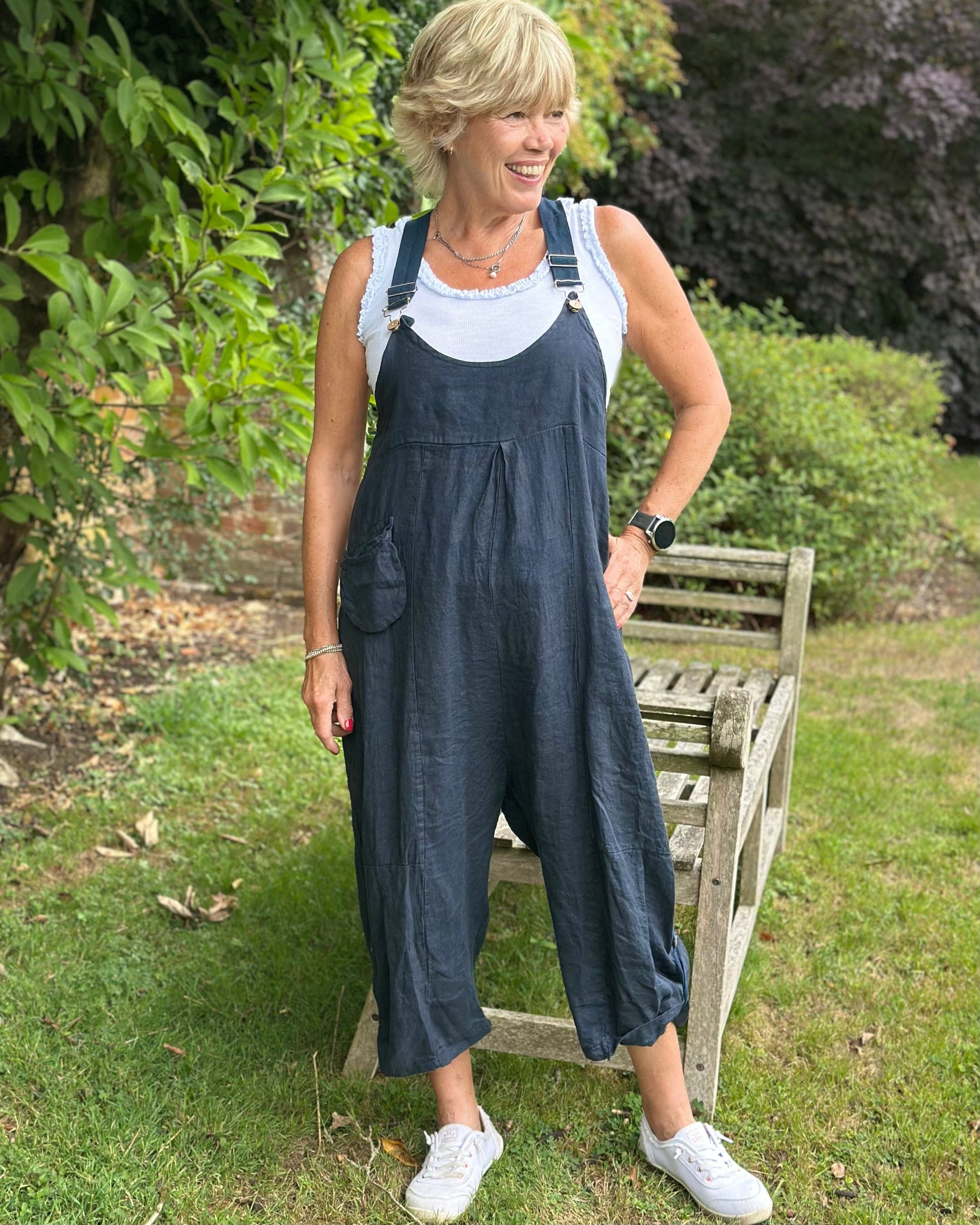 clothing Linen Pocket Dungarees - Navy