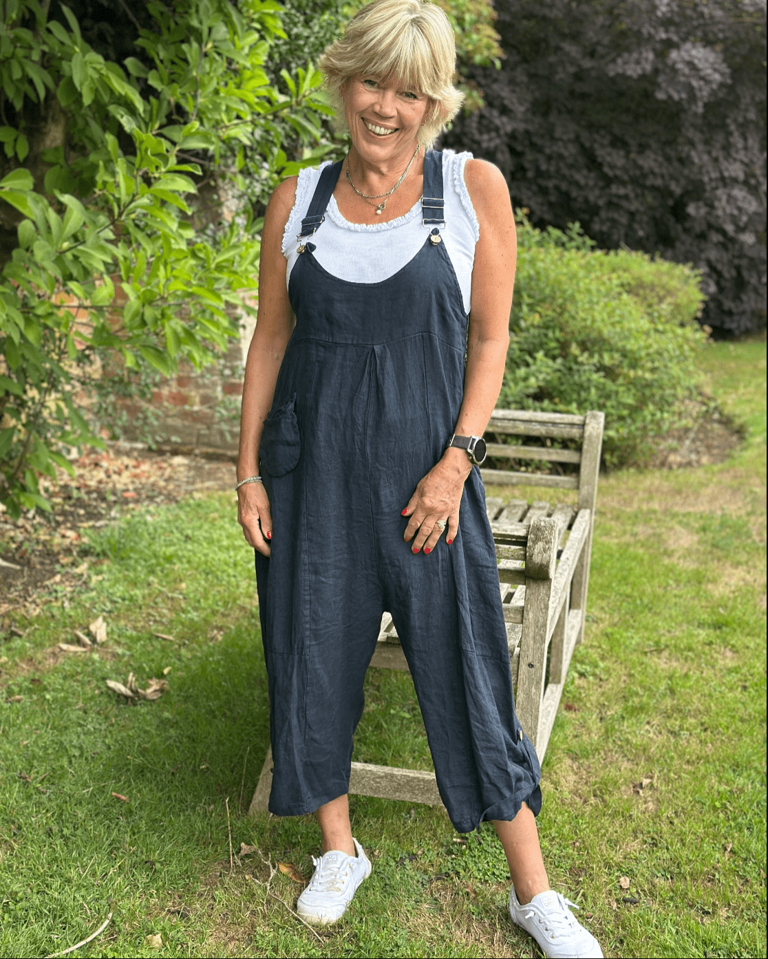 clothing Linen Pocket Dungarees - Navy