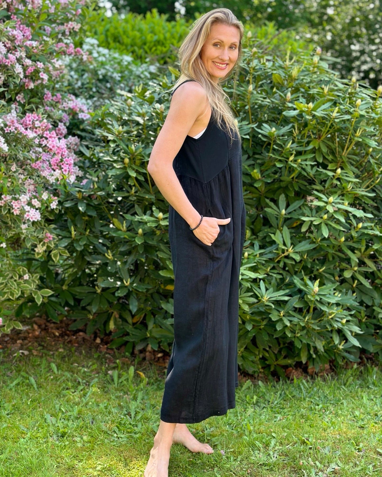 clothing Linen Zip Back Dungarees - Black