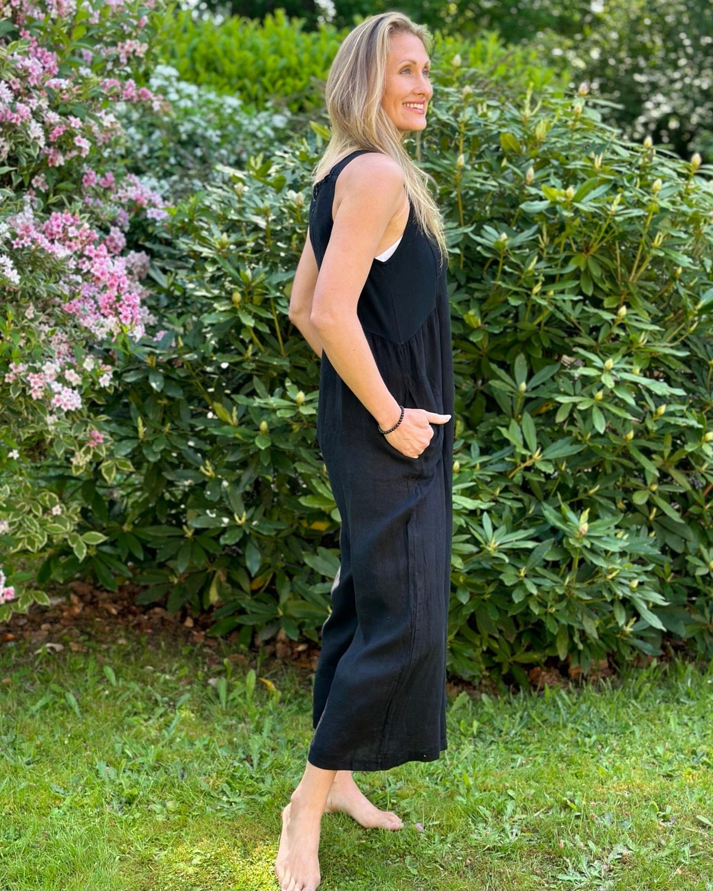 clothing Linen Zip Back Dungarees - Black