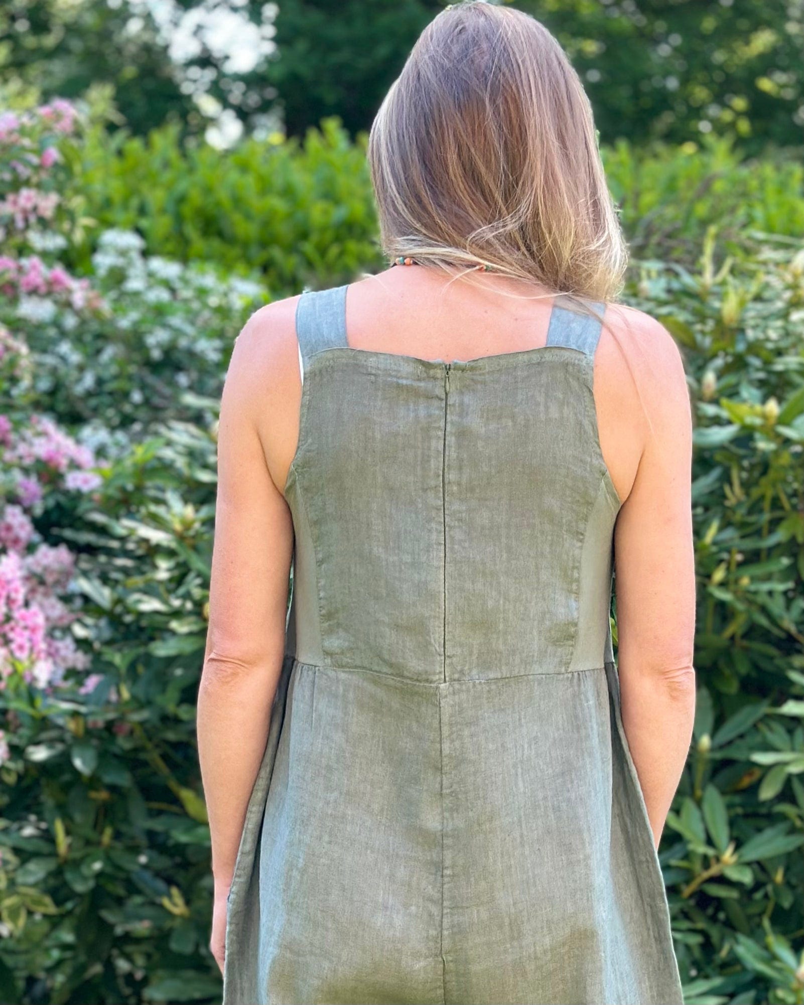 clothing Linen Zip Back Dungarees - Khaki