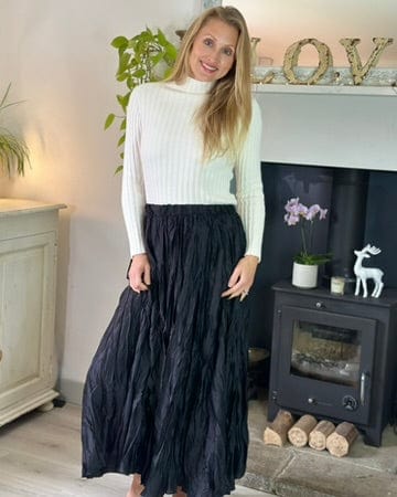 clothing Long Crinkle Satin Skirt - Black