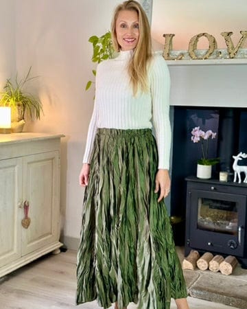 clothing Long Crinkle Satin Skirt - Khaki