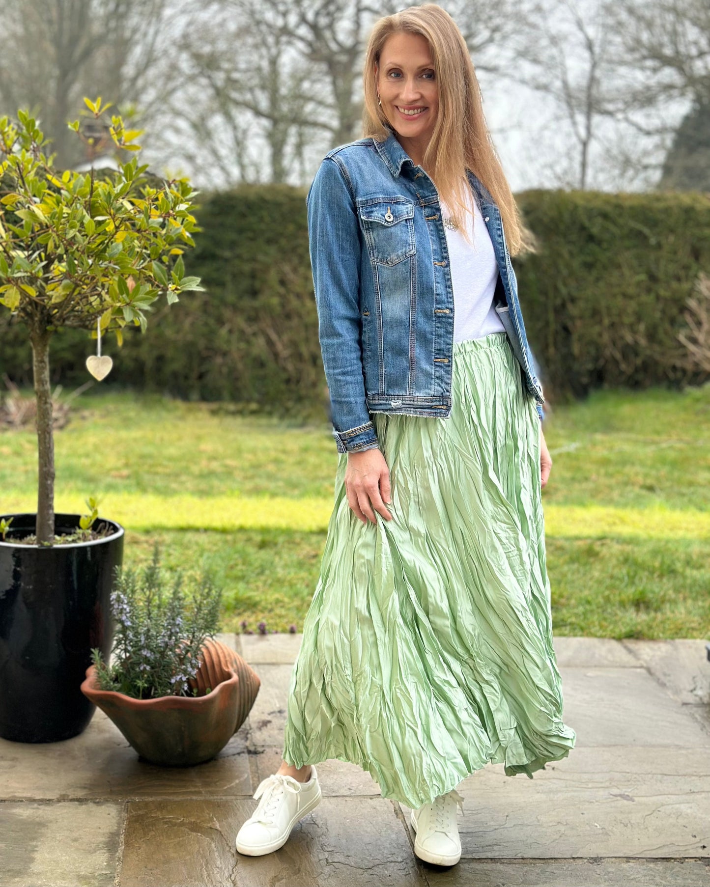 clothing Long Crinkle Satin Skirt - Mint