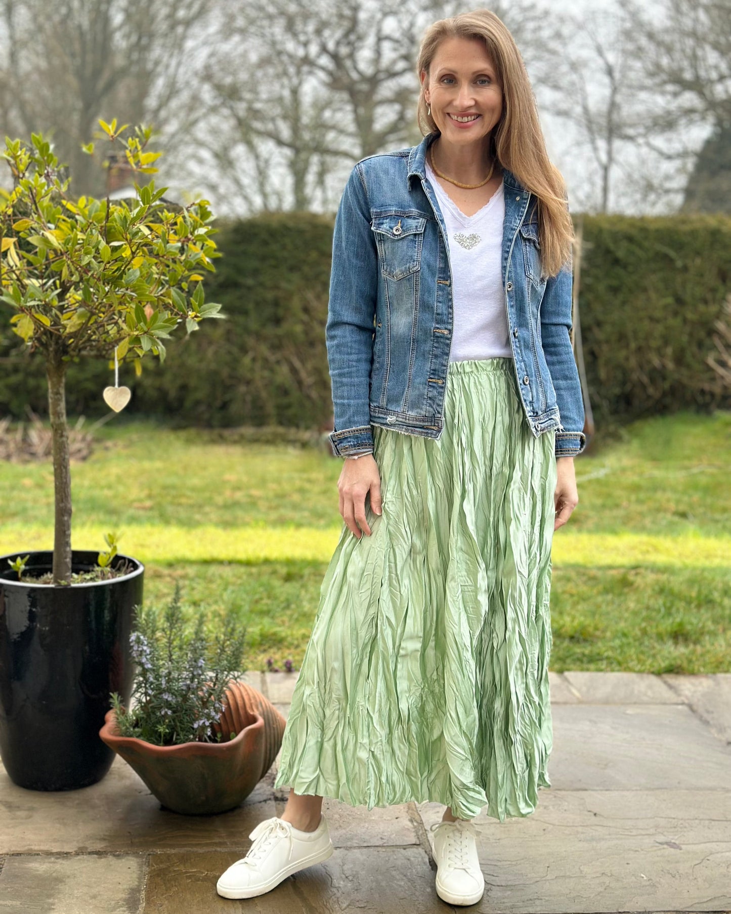 clothing Long Crinkle Satin Skirt - Mint
