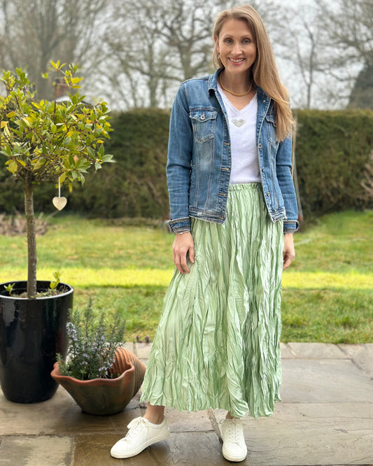 clothing Long Crinkle Satin Skirt - Mint