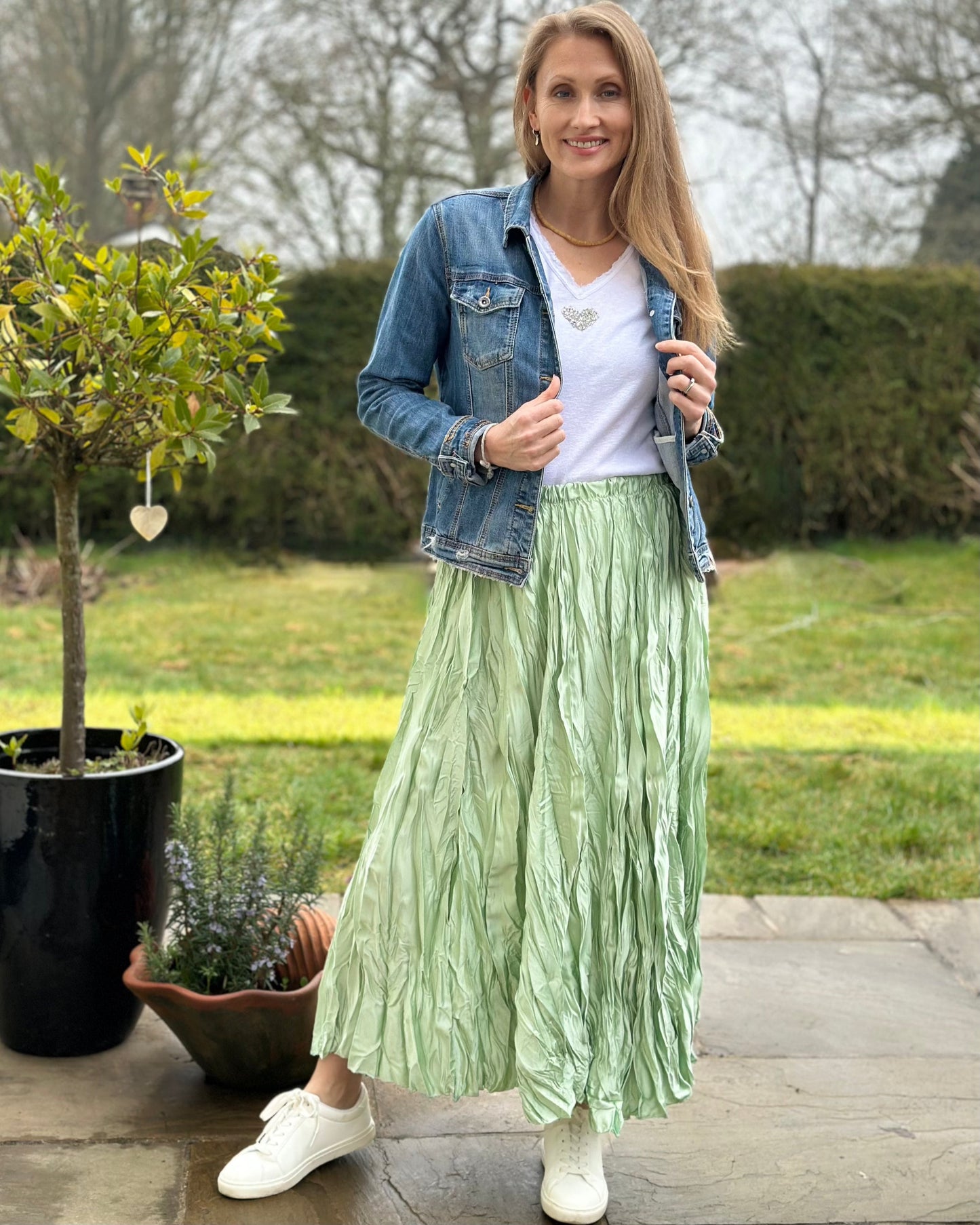 clothing Long Crinkle Satin Skirt - Mint