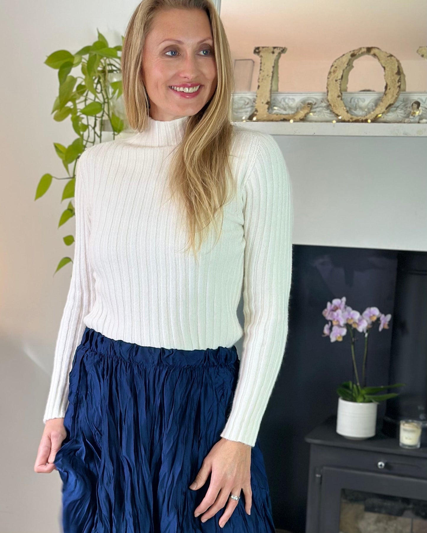 clothing Long Crinkle Satin Skirt - Navy