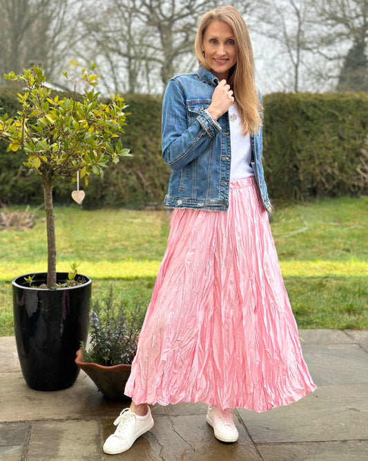 clothing Long Crinkle Satin Skirt - Pink