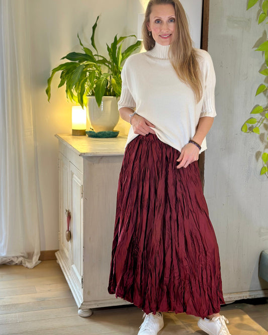clothing Long Crinkle Satin Skirt - Wine