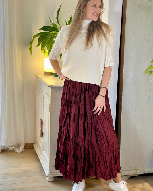 clothing Long Crinkle Satin Skirt - Wine