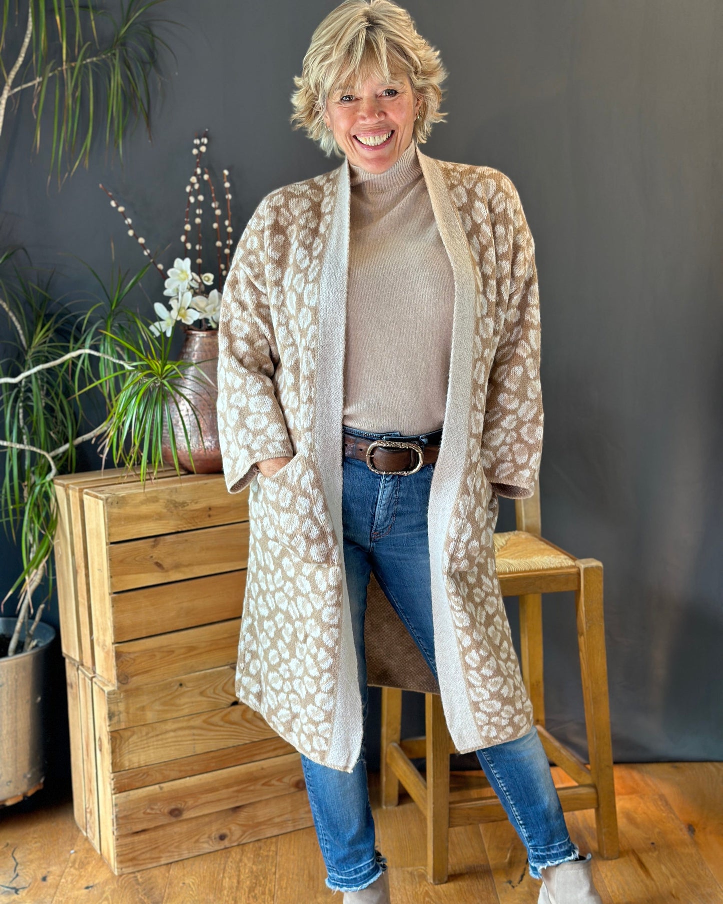 Clothing Long Leopard Print Cardigan - Taupe/Oatmeal