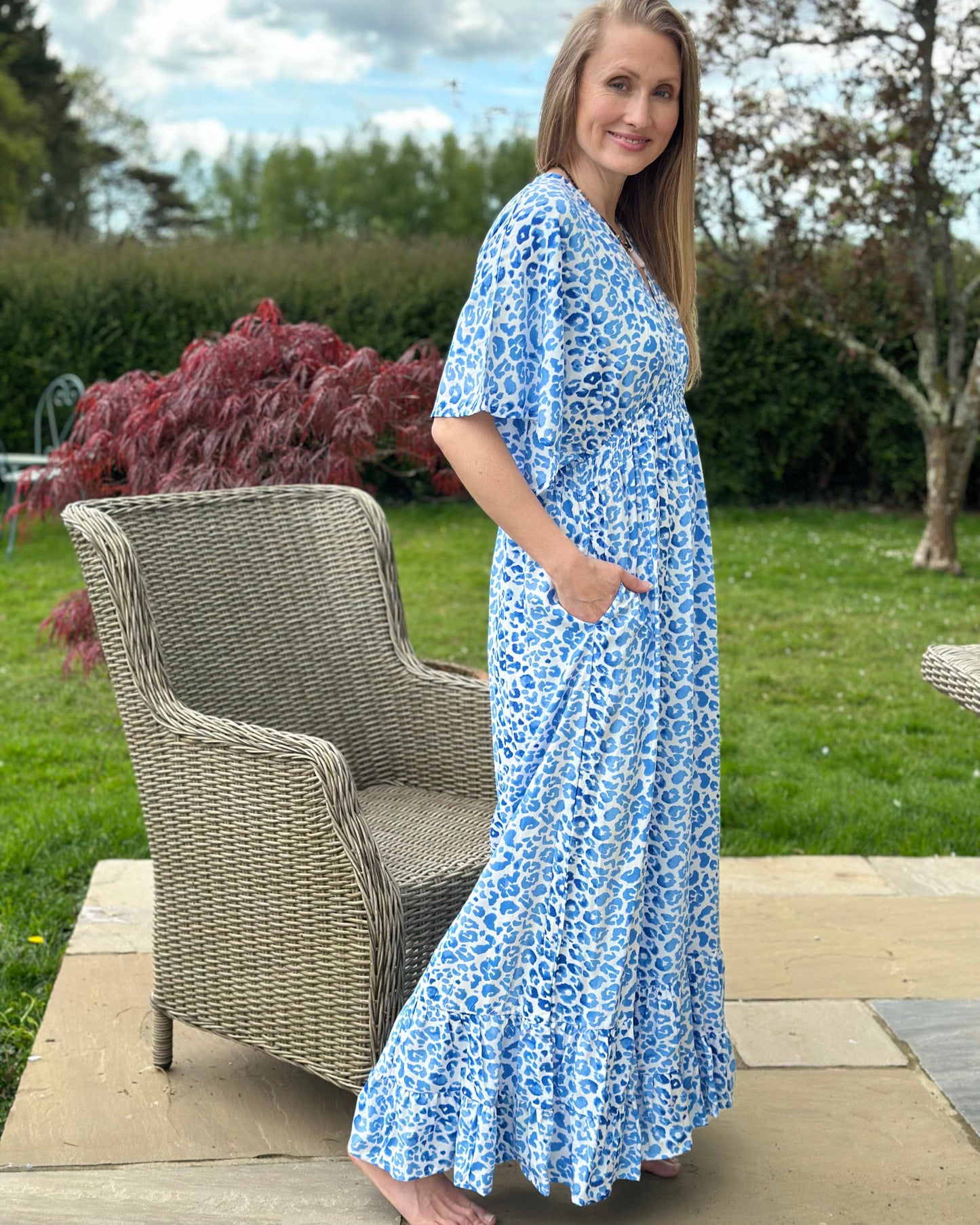 clothing Long Leopard Print Jumpsuit - Blue
