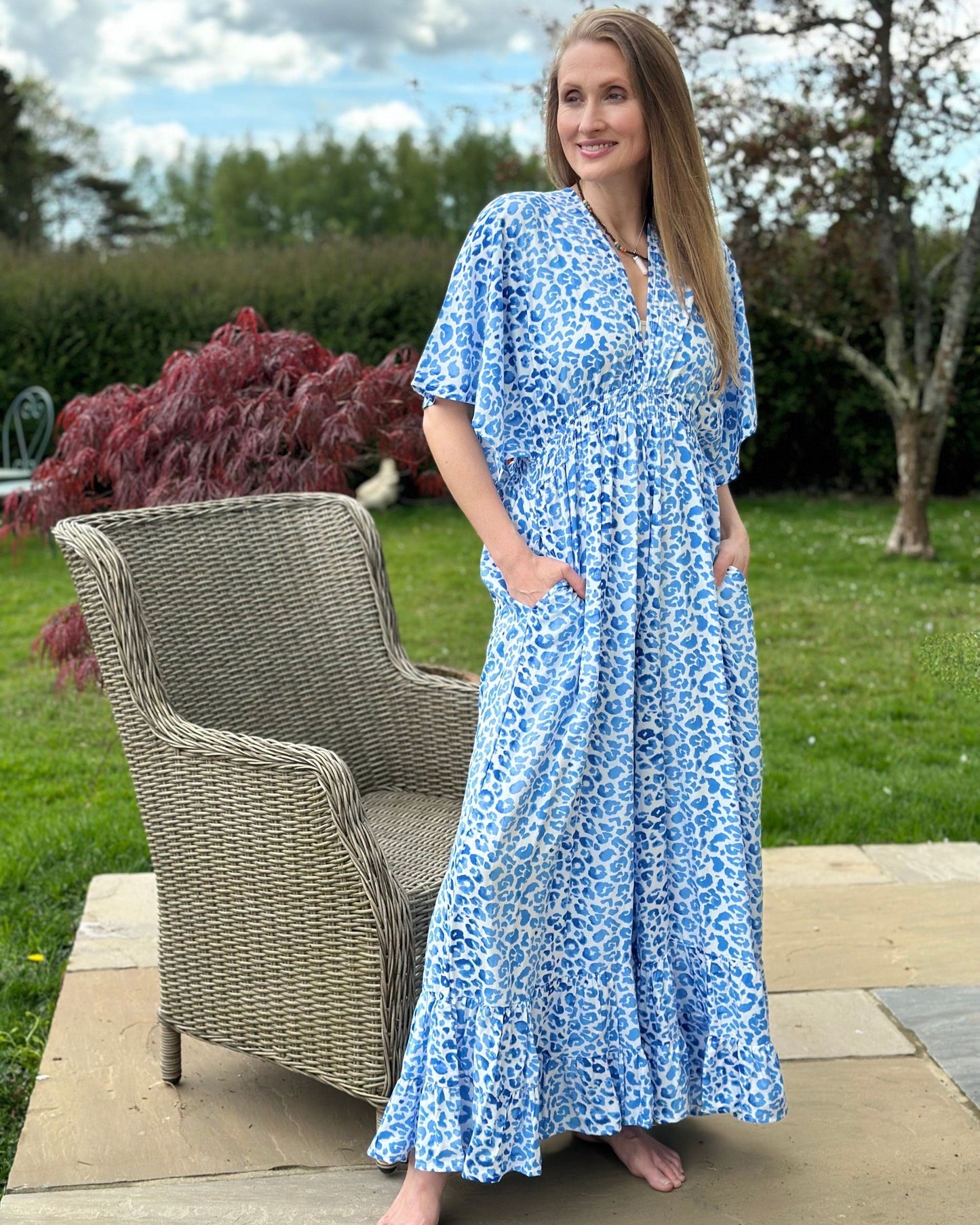 clothing Long Leopard Print Jumpsuit - Blue