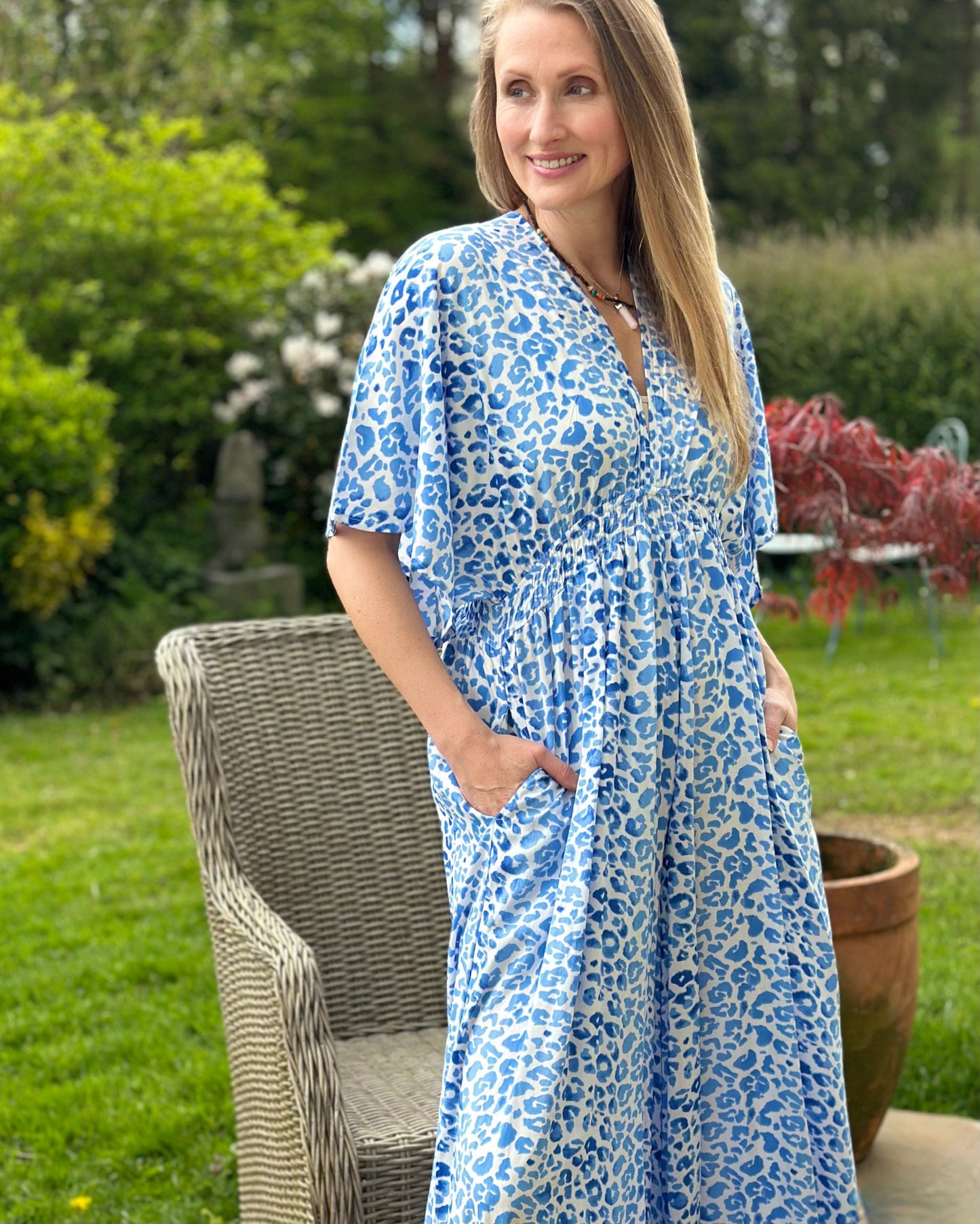 clothing Long Leopard Print Jumpsuit - Blue