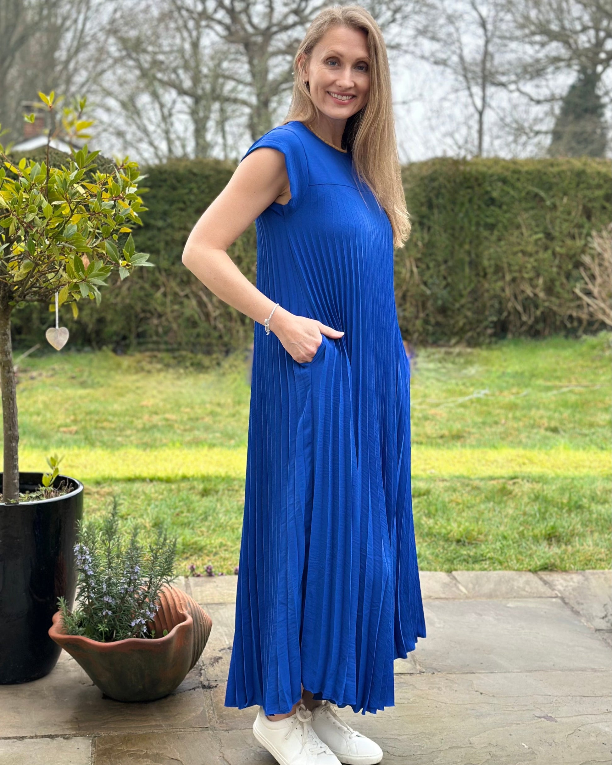 Clothing Long Pleated Dress - Cobalt Blue