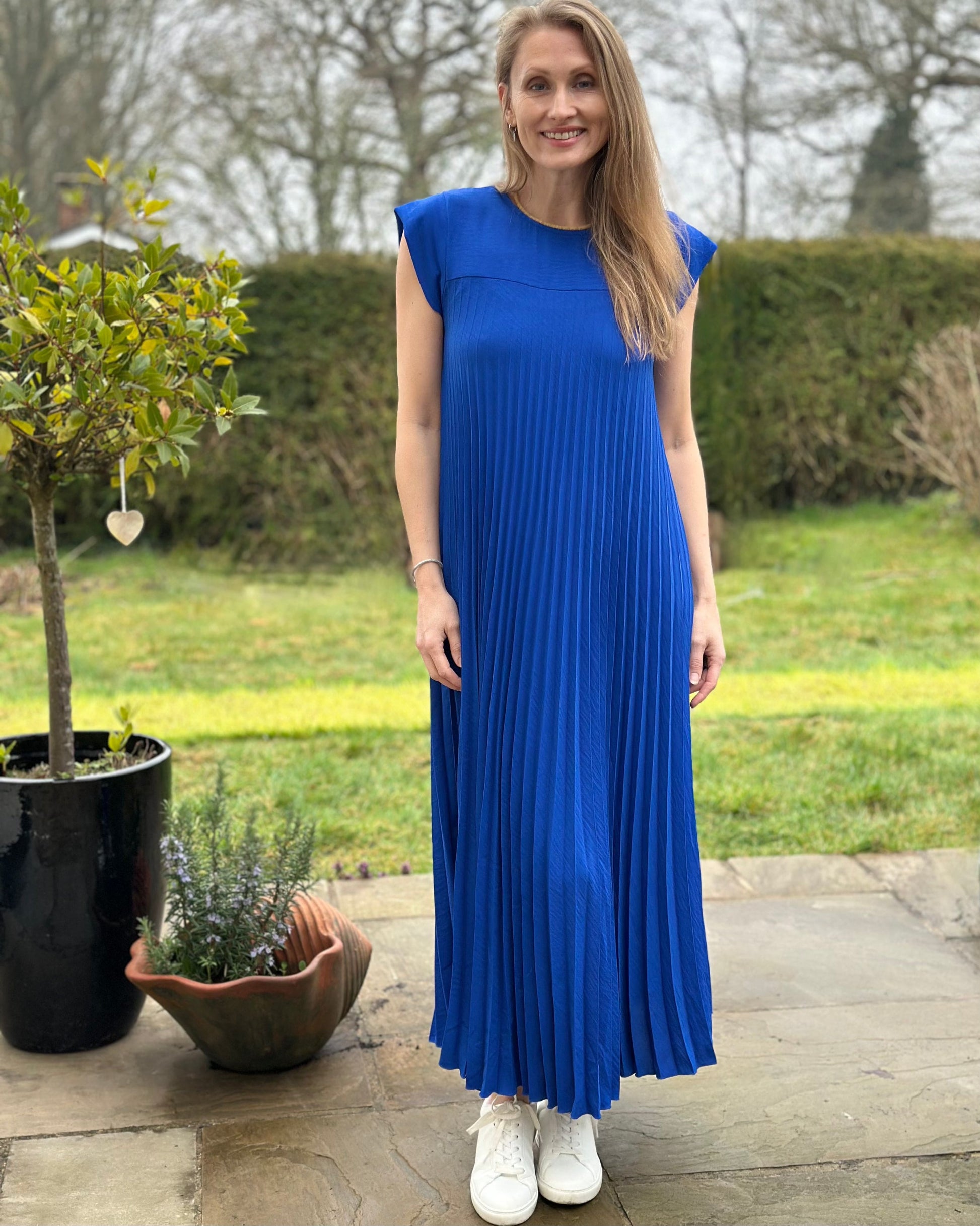 Clothing Long Pleated Dress - Cobalt Blue