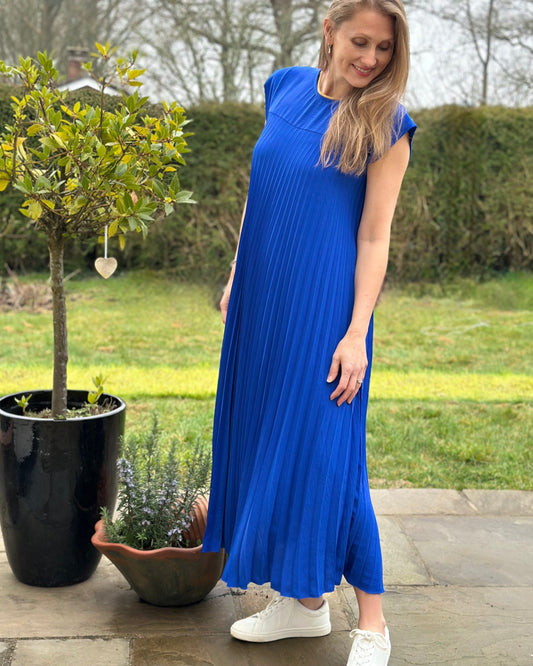 Clothing Long Pleated Dress - Cobalt Blue
