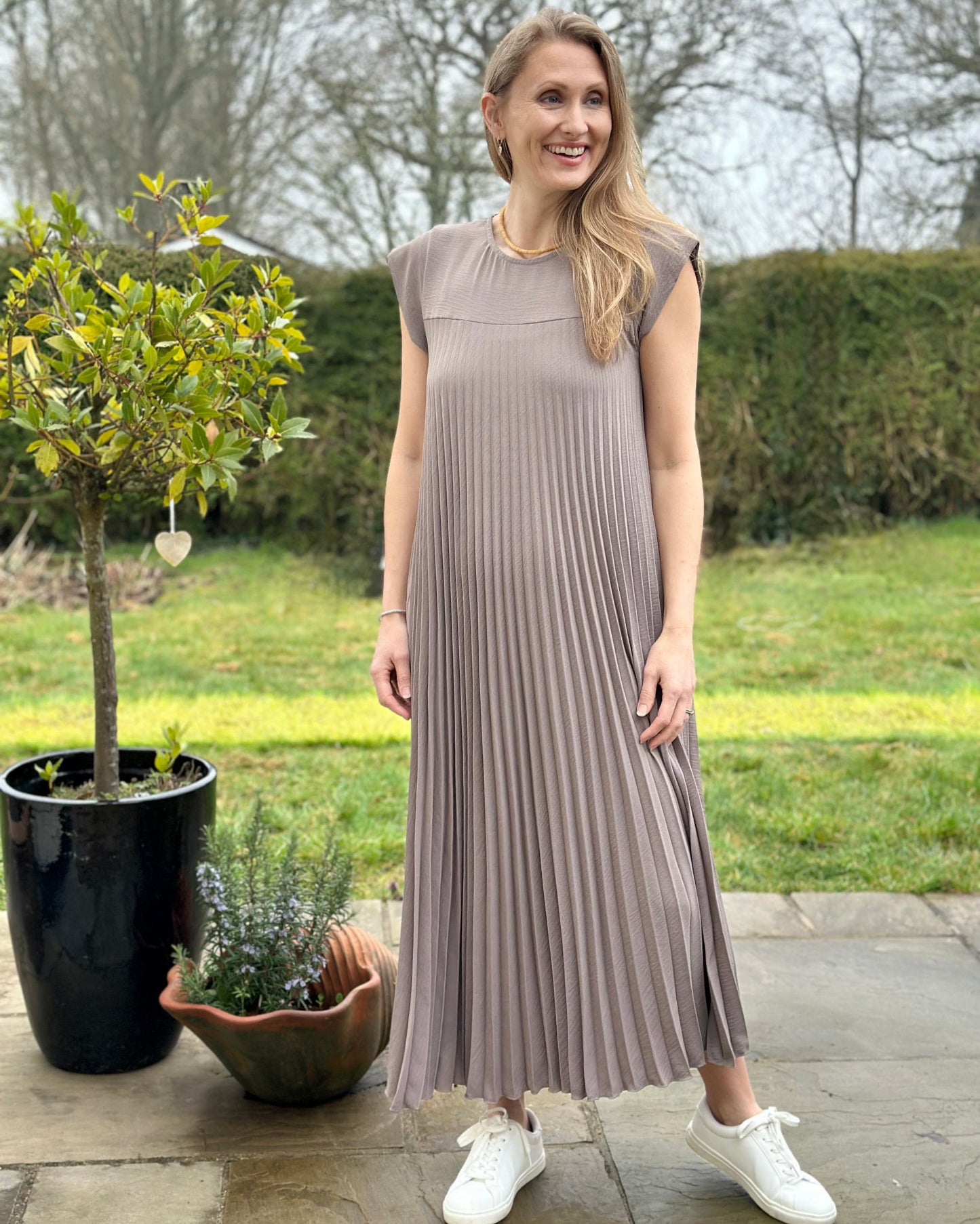 Clothing Long Pleated Dress - Mocha