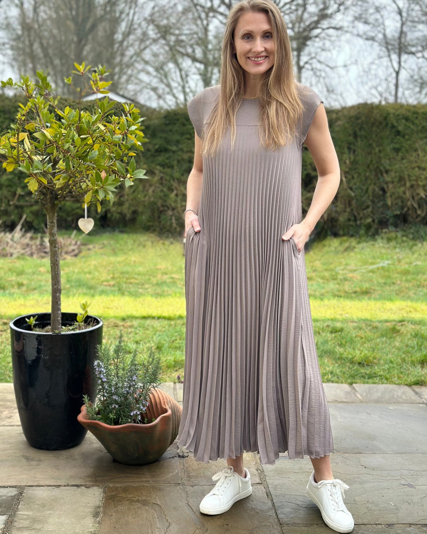 Clothing Long Pleated Dress - Mocha