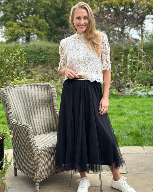 clothing Long Pleated Tulle Skirt - Black