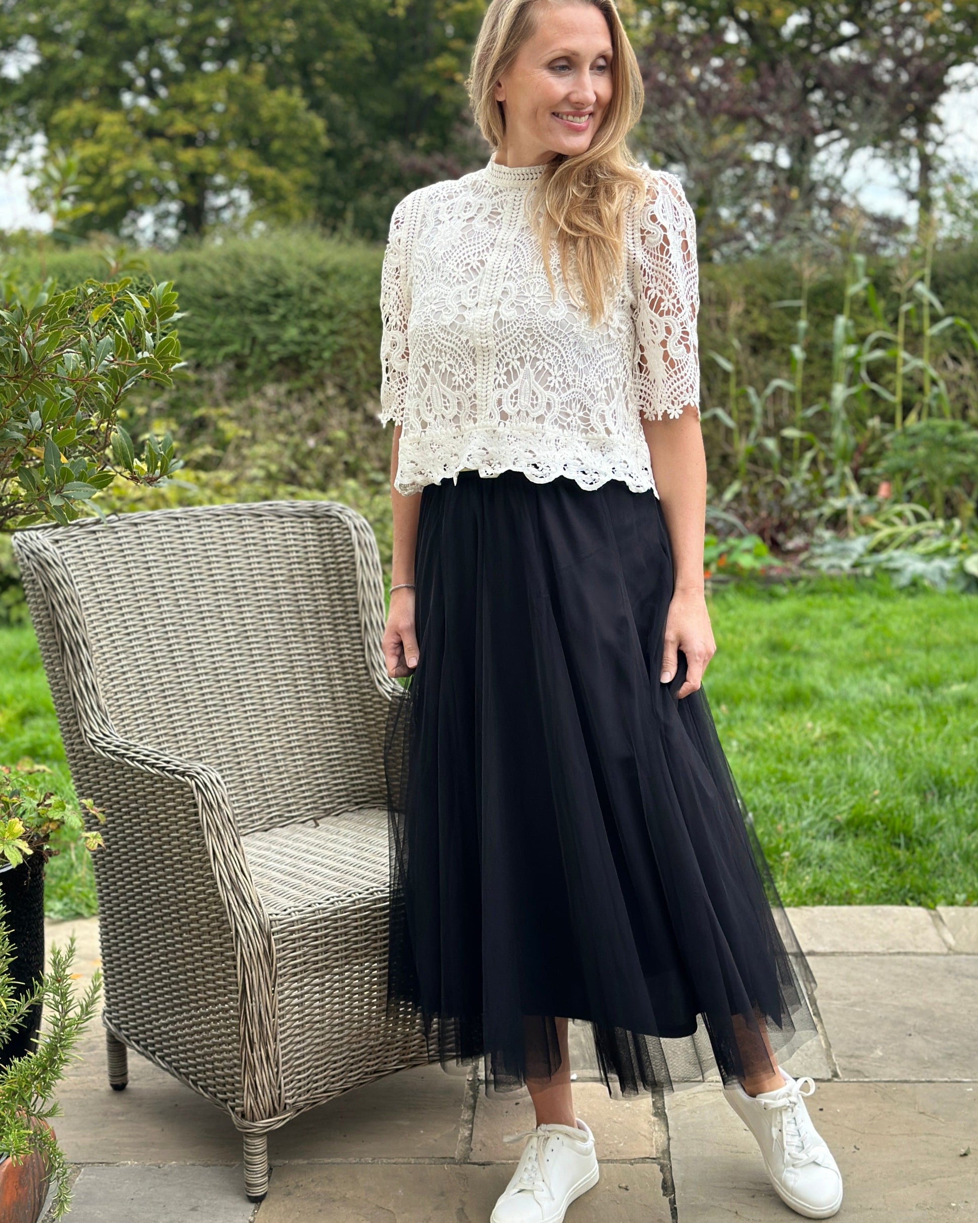 clothing Long Pleated Tulle Skirt - Black