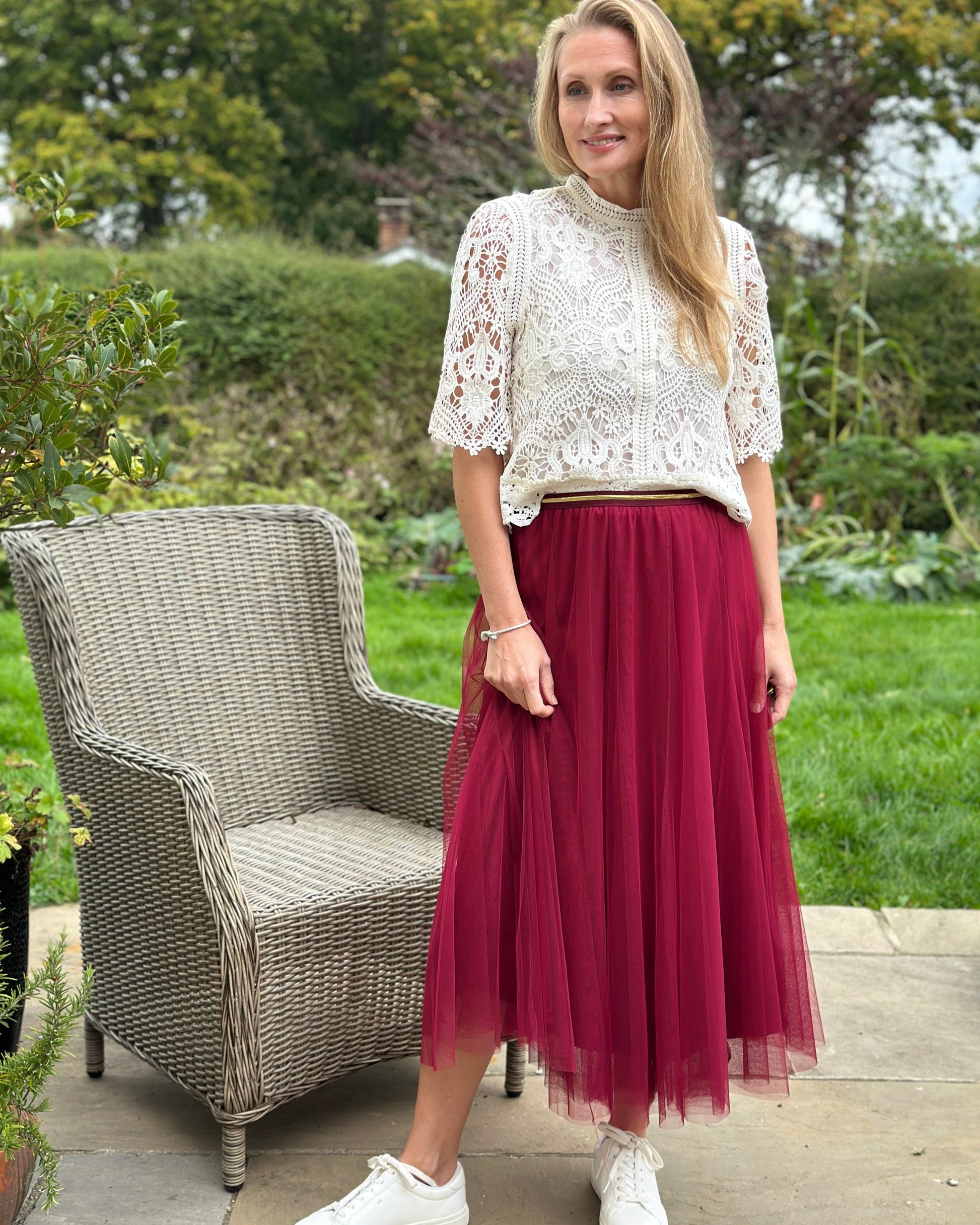 clothing Long Pleated Tulle Skirt - Burgundy