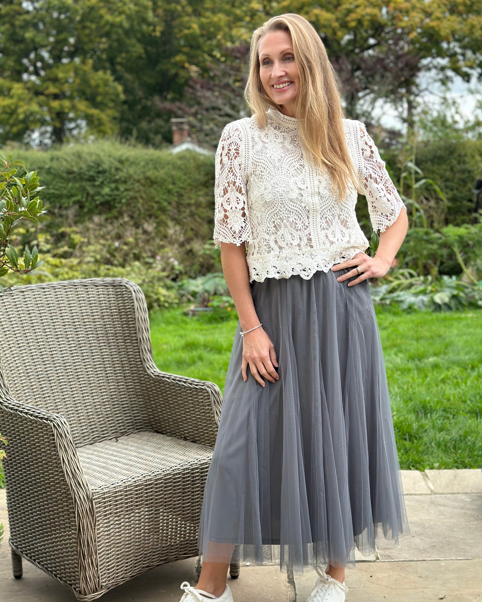 clothing Long Pleated Tulle Skirt - Charcoal