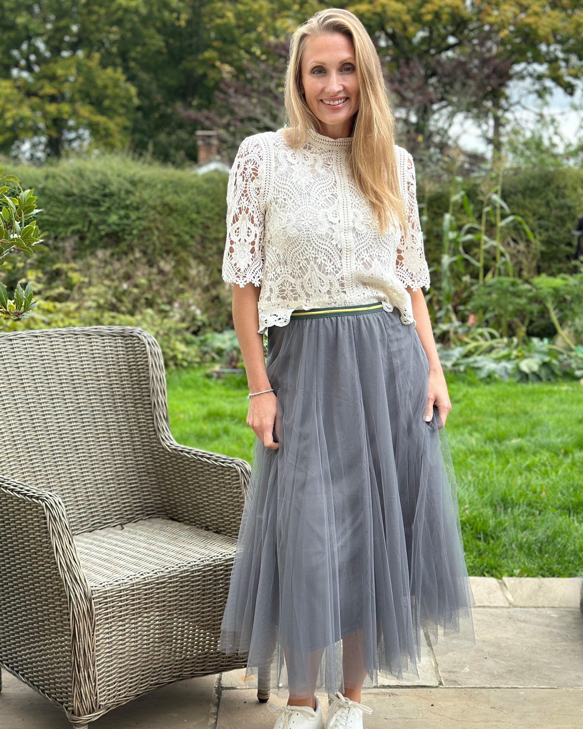 clothing Long Pleated Tulle Skirt - Charcoal