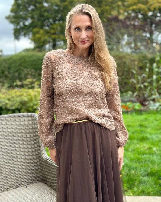 clothing Long Pleated Tulle Skirt - Chocolate