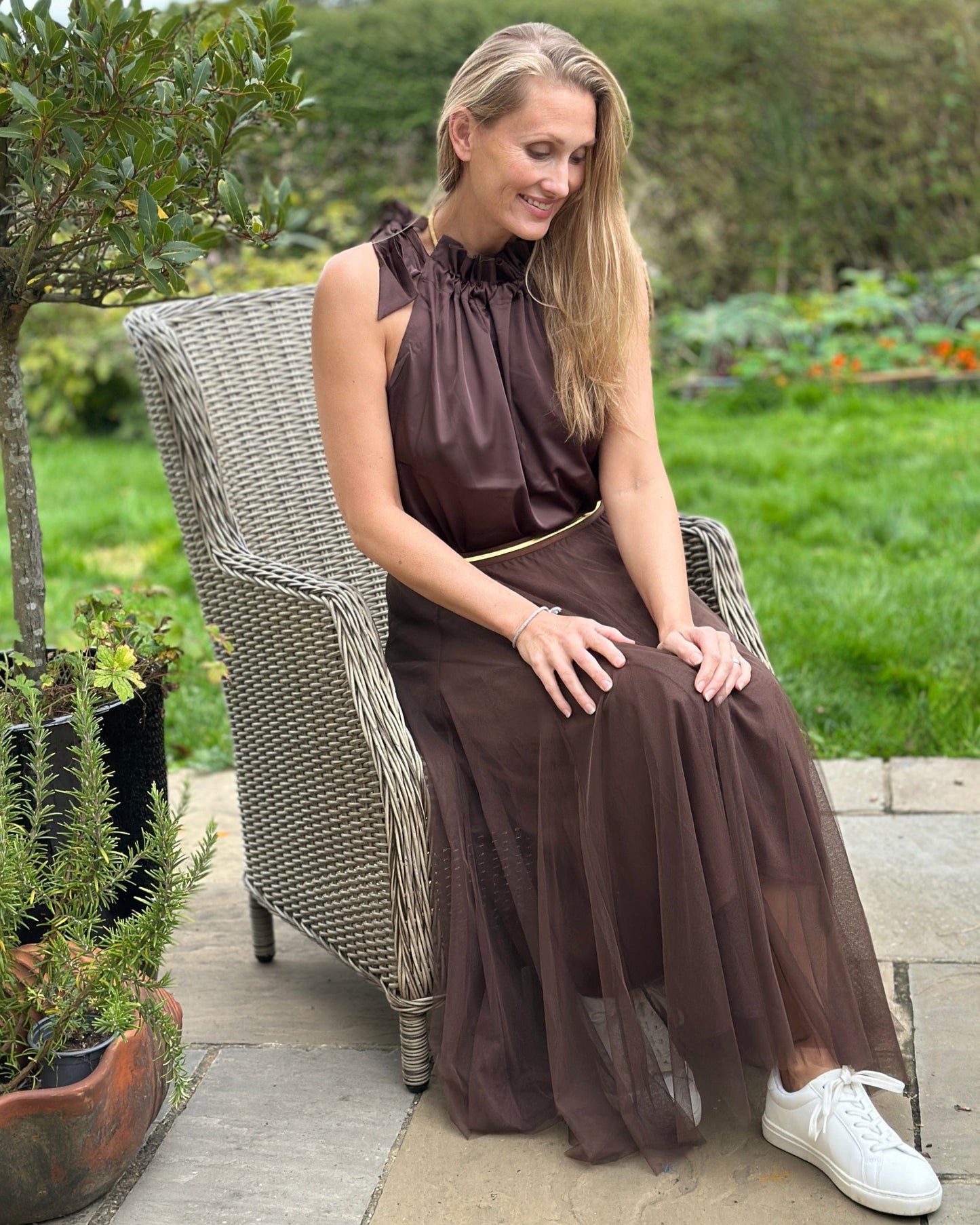 clothing Long Pleated Tulle Skirt - Chocolate